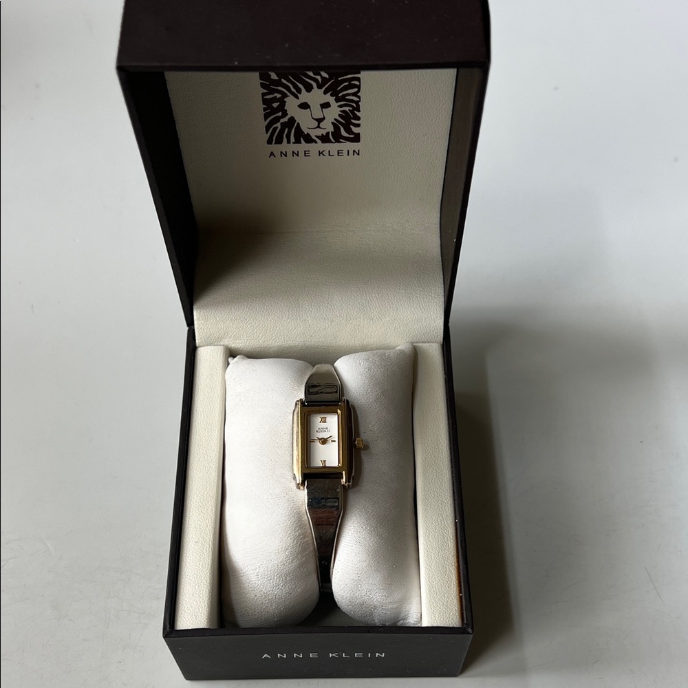 Anne Klein Two-Tone Silver and Gold Rectangular Bracelet Watch New